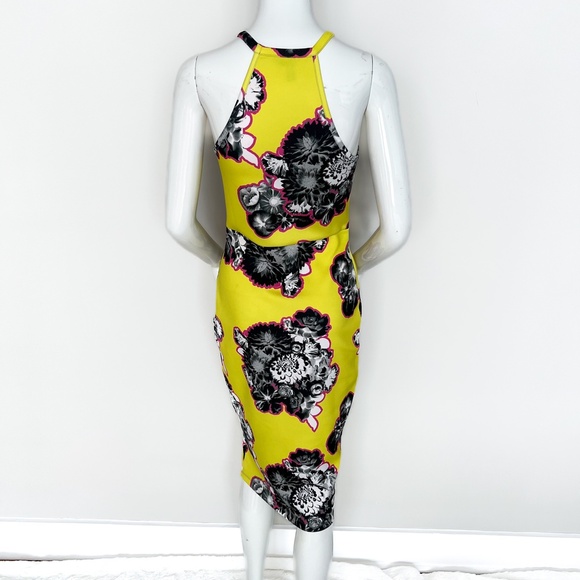 ASOS Lime Yellow Outline Floral Scuba Midi Bodycon Dress Stretch US6 - Picture 10 of 17